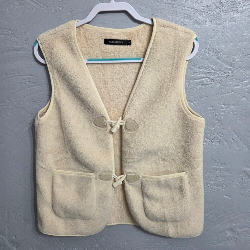 MEROKEETY Woman's Cream Colored Very Soft Vest Size Small